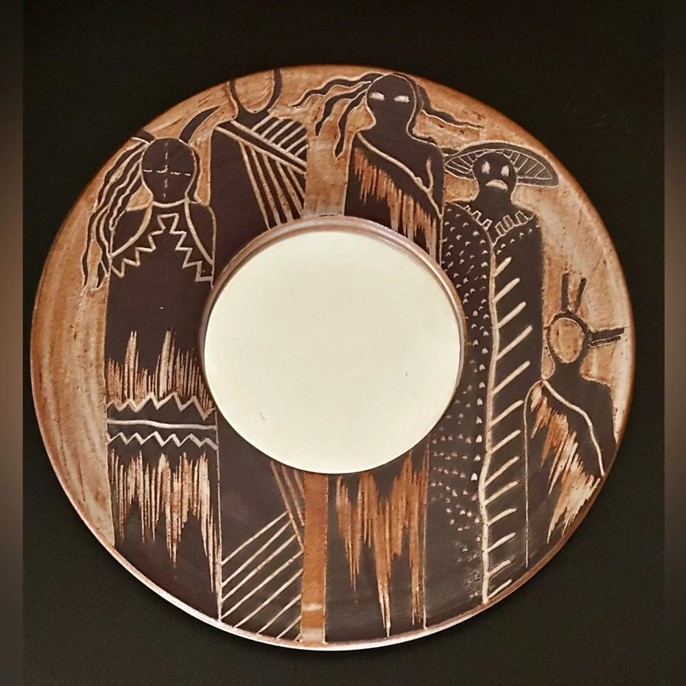 Signed 1998 Unique Southwest Studio Pottery Wall Mirror. Tribal Desert Decor
